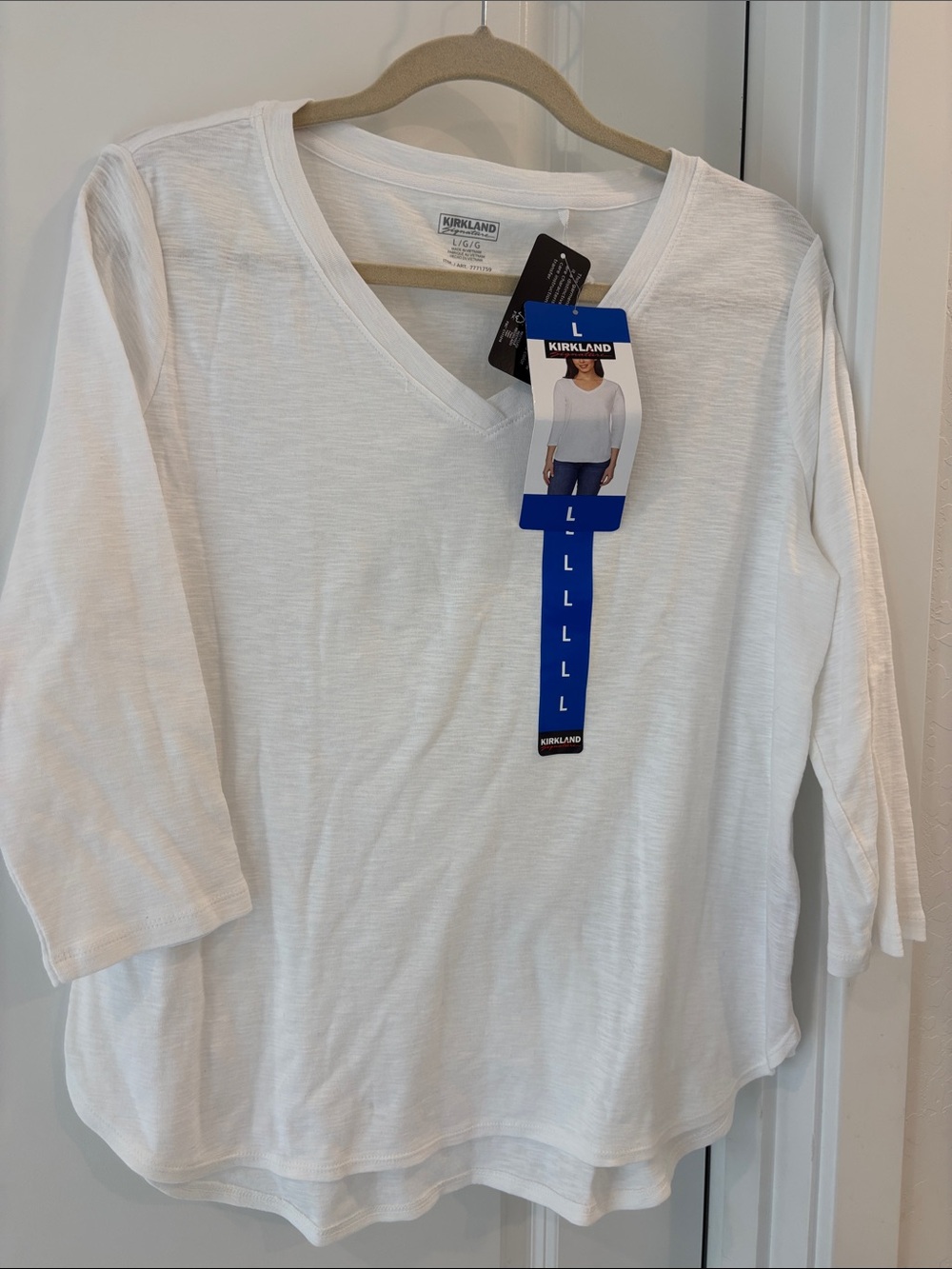 Kirkland Signature White V-Neck Long Sleeve Tee